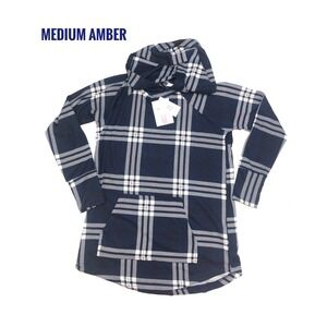 Medium LuLaRoe Amber hoodie blue white Red plaid hacci Soft Fits 10/12